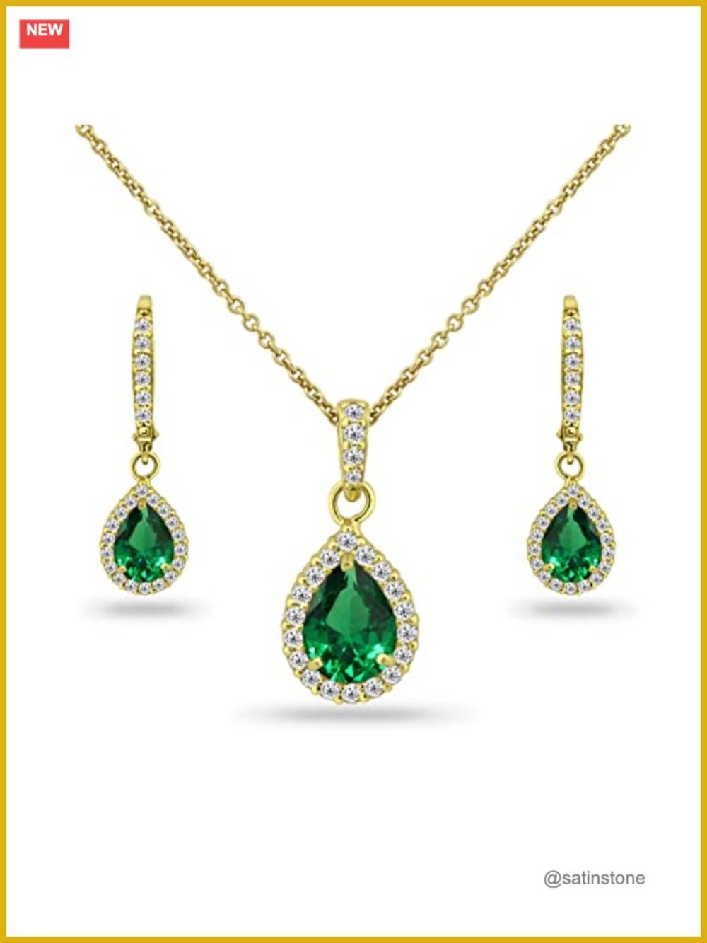 Sterling Silver Pear Teardrop Halo Necklace Earrings Set Women